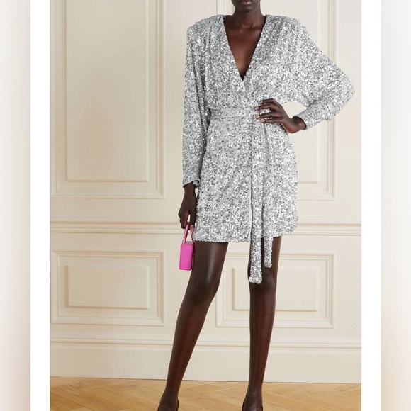 ROTATE Samantha silver sequined mini wrap dress - Picture 2 of 6